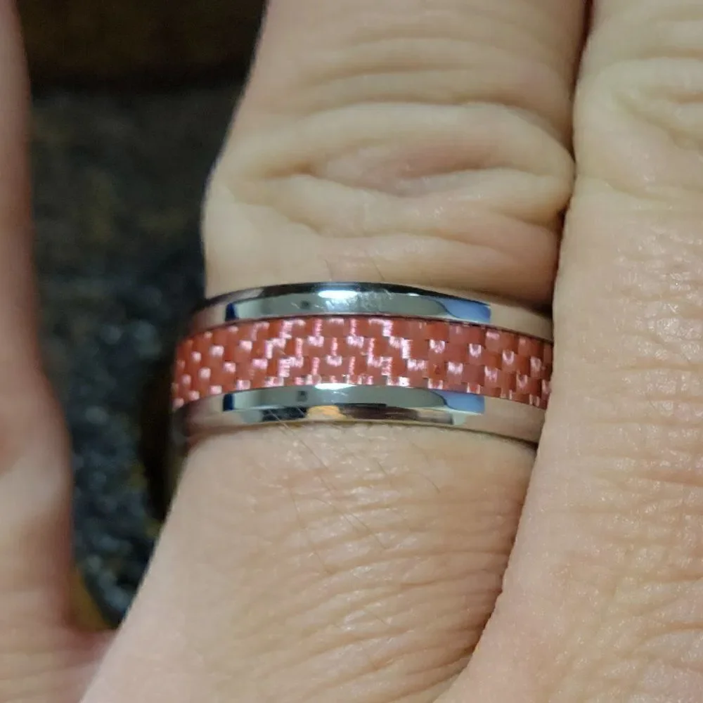 Women's Pink carbon Fiber Ring Band  - Carbon Fiber Ring